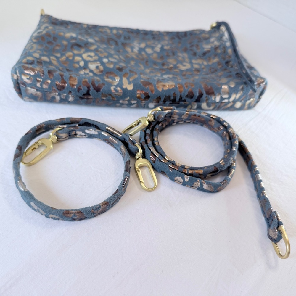 HOBO Int'l DARCY Convertible Blue Mirrored Cheetah Print Xbody Clutch Shoulder - Picture 14 of 14